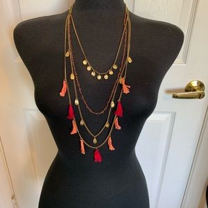 Long Layered Necklace with Tassels